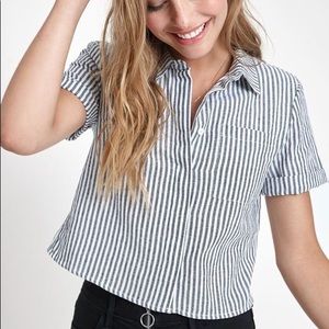 Blue & White Striped Collared Crop Top